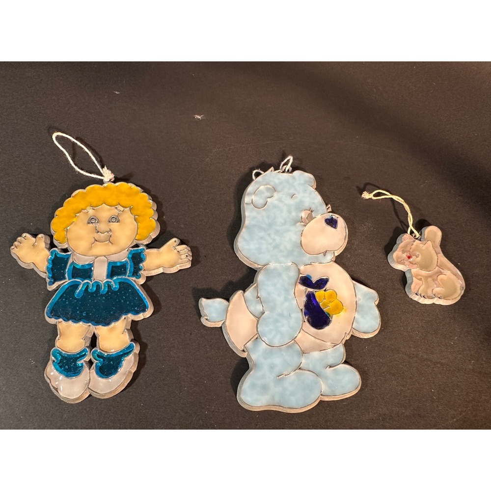 Vintage Cabbage Patch Kids Care Bears Suncatcher Ornament Lot 80s Decor 3pc